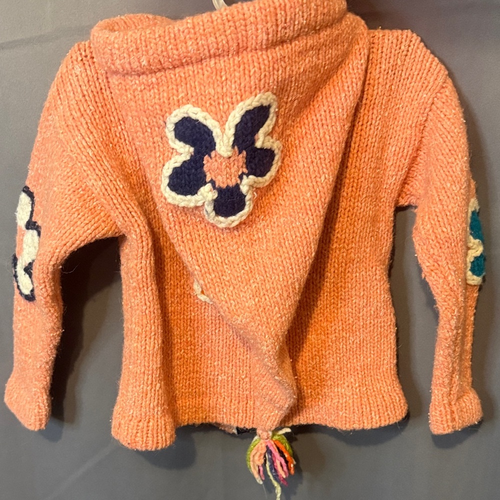 Colorful Flower Knit Full Zip Hoodie handmade 4T see measurements - Picture 4 of 7